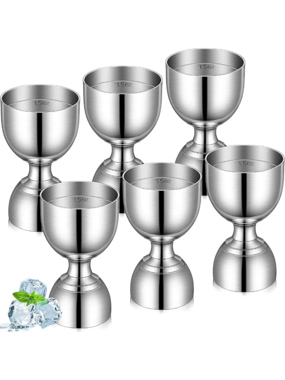 Set of 6 Stainless Steel Bell Jiggers - 1oz, 2oz Cocktail Measuring Tools